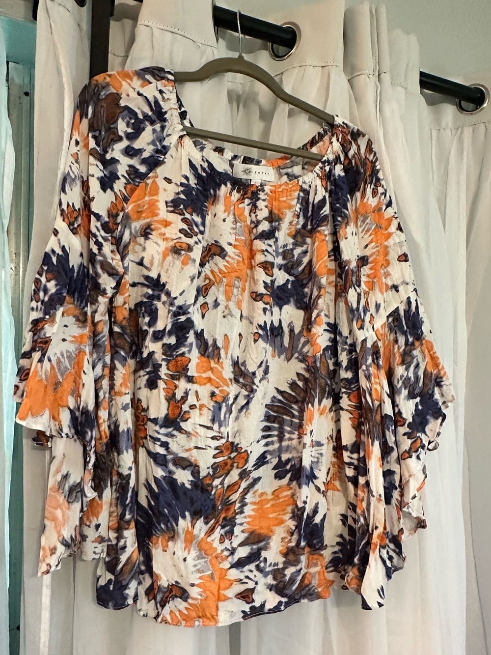 Fever Abstract Floral Tunic in Orange & Navy on Cream